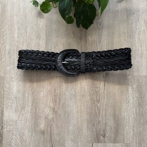 Talbots Black Leather Braided Belt Size Medium